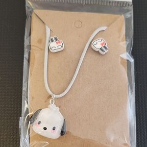 Cute Dog and Bunny Kids Necklace and Earrings Set